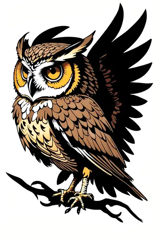 Owl With Bold Lines And Open Wings