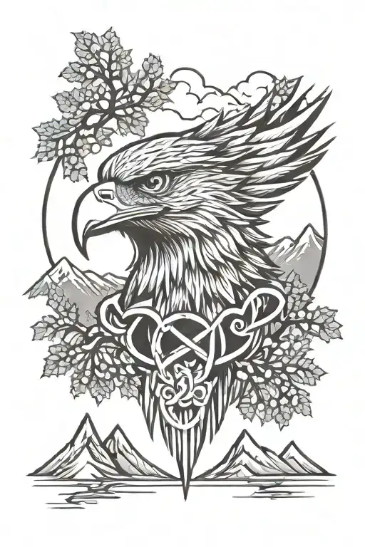 Eagle Head In The Middle Surrounded By Trees And Mountains