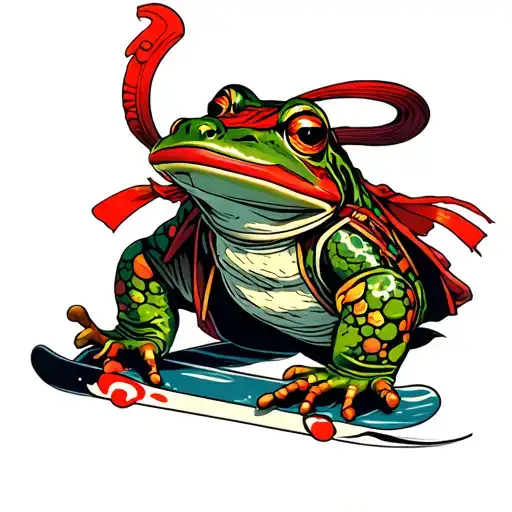 Japanese Samurai Frog Snowboarding
