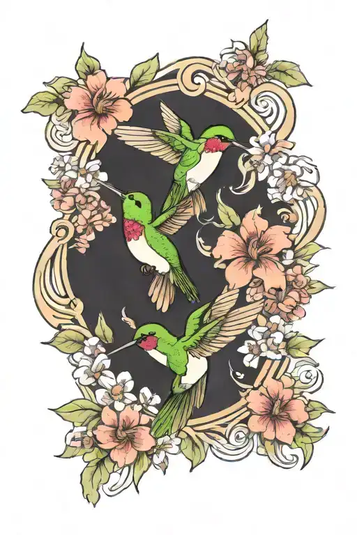 Hummingbird Flowers Intertwined