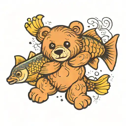 Happy Bear Hugging A Fish