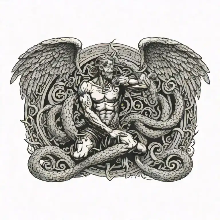 Arch Angel Michael Fighting The Serpent Coiled