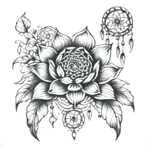 Lotus Flower And Dream Catcher Very Detailed