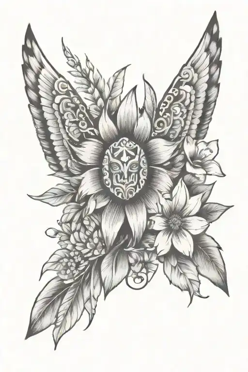 Native Inspired Tattoo Featuring Ocean And Flowers