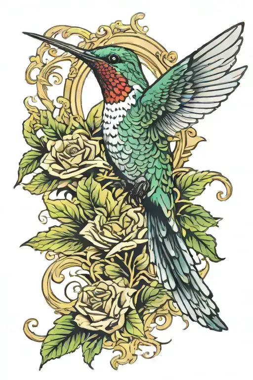 Humming Bird Holding Veternan Gold Metal Tattoo Sleeve Design