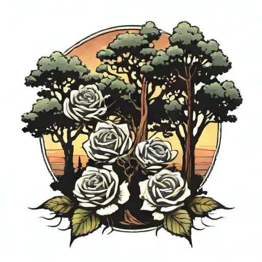 Rose - Sisters - Redwood Trees Colors Sunset