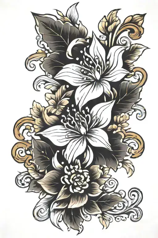 Floral Pattern Spine Tattoo Design