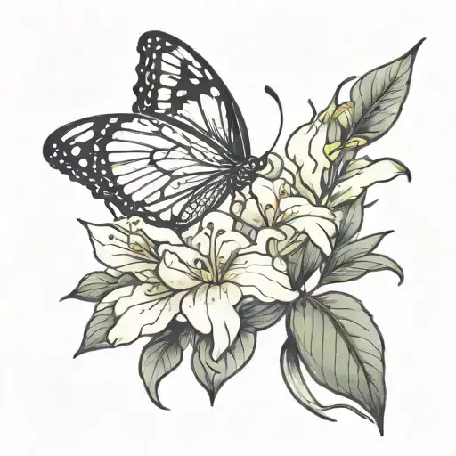 Azalea Flower With Line Work Butterfly