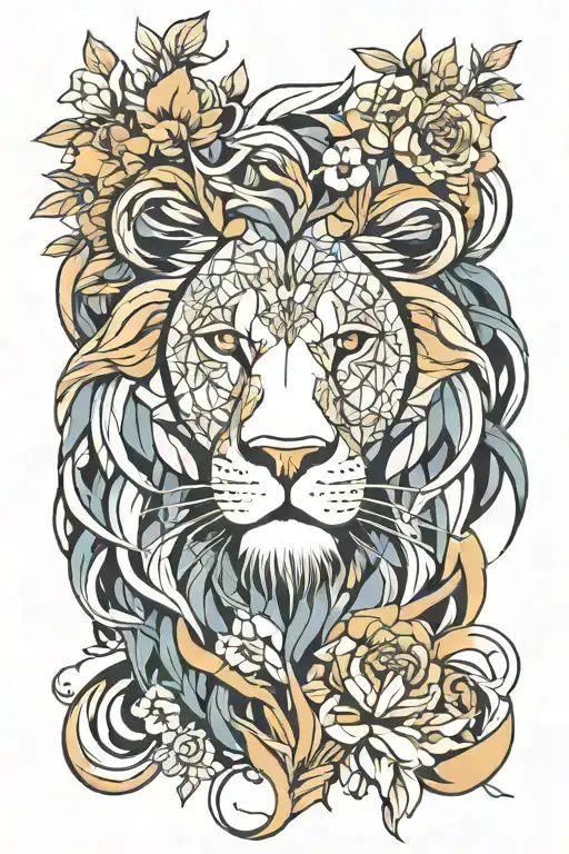 Abstract Geometric Design Incorporating A Lion's Head With Floral Elements