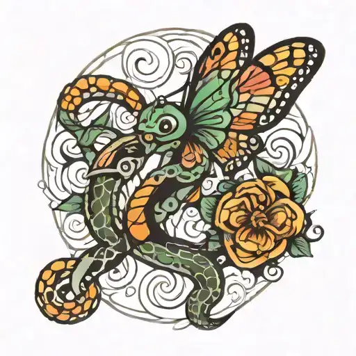 Snake Squeezing Butterfly