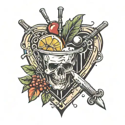 Old Fashioned Cocktail With Dagger Through The Heart As Garnish