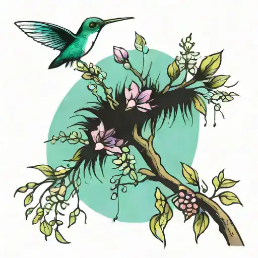 Willow Tree And Humming Bird