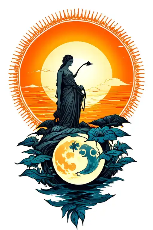 Sun Setting And Moon Rising