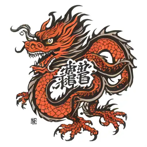 Chinese Dragon With Chinese Writing Love Your Self First