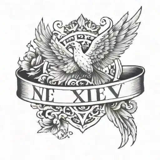 Arm Band Made Of Roman Numerals And Doves Flying