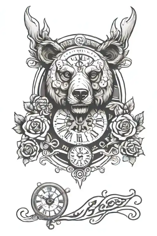 Clock Face Bear Head Momento Mori Written