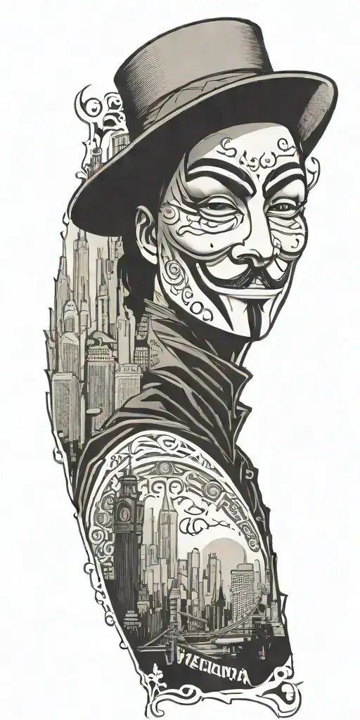 V For Vendetta With City Skyline