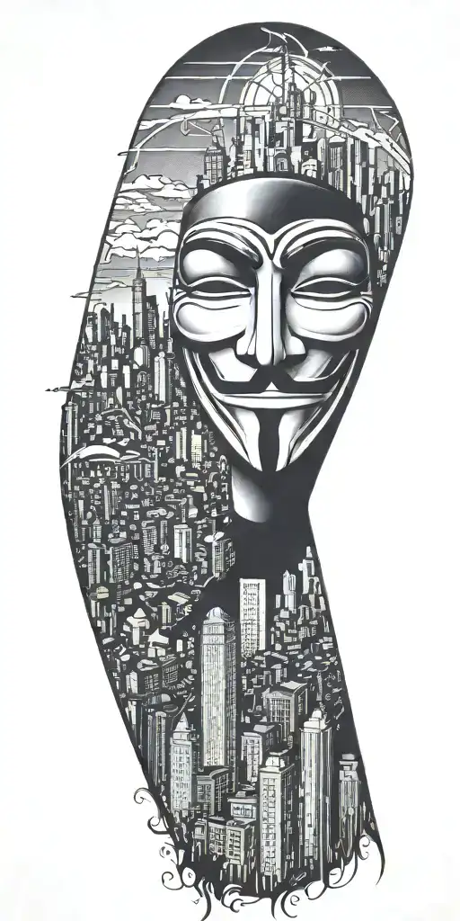 V For Vendetta With City Skyline In The Background