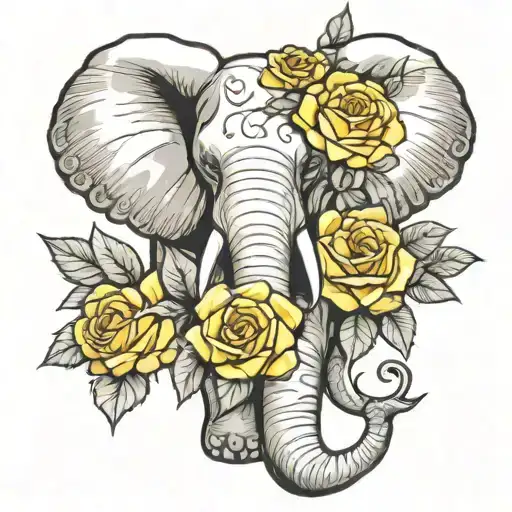 Elephant Yellow Roses And A