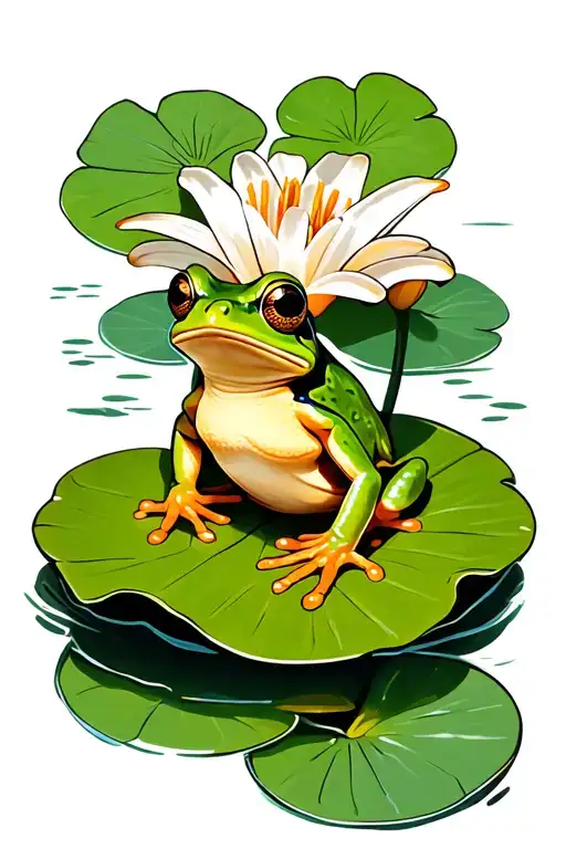 Green Tree Frog On Lily Pad