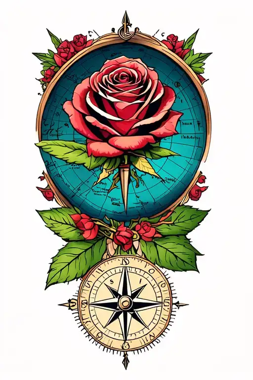 Rose And Compass And Map