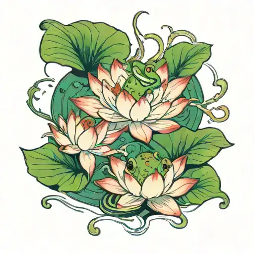 Lotus Pond With Frog On Lily Pad