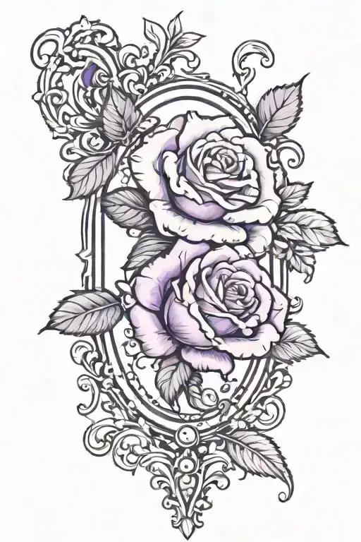 Ornate Baroque Frame With A Single Realistic Purple Rose Coming Out From The Frame