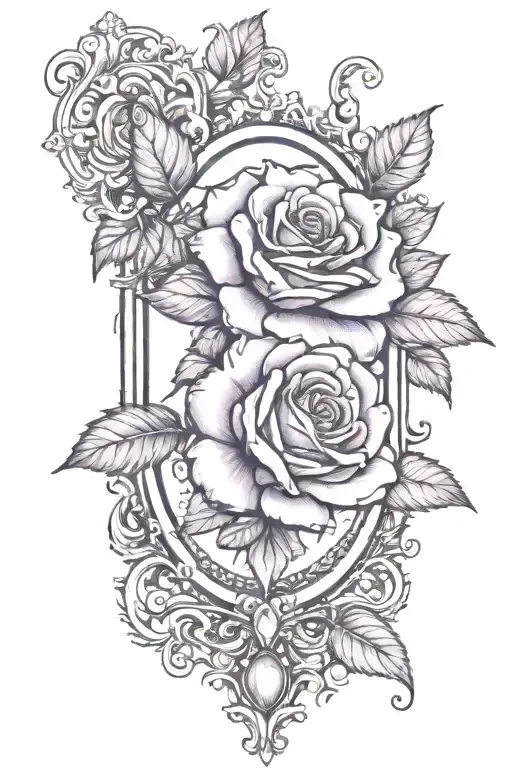 Ornate Baroque Frame With A Single Realistic Purple Rose Coming Out From The Frame