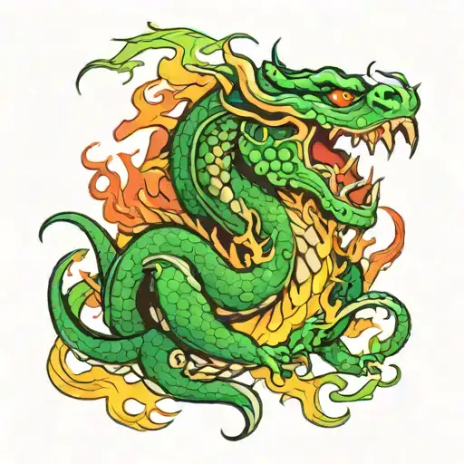 Green Dragon Breathing Fire
