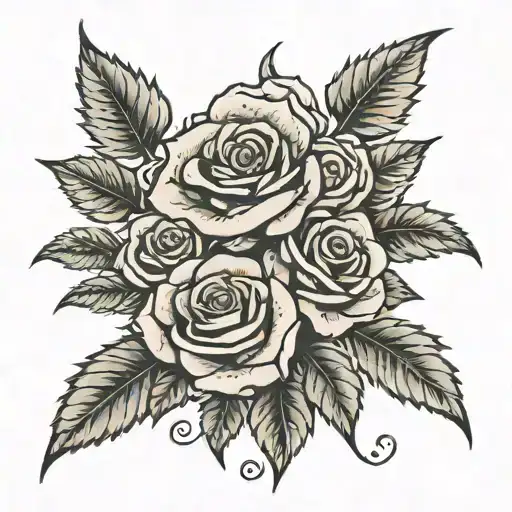 Rose Bush With 4 Falling Leaves And 4 Roses