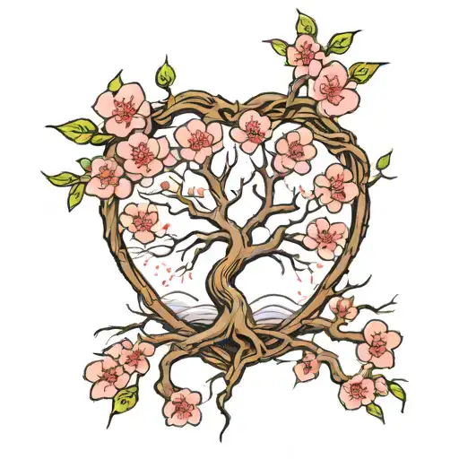 Cherry Blossom Tree With Roots As Heart Vessels