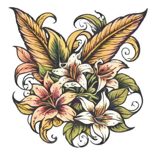 Feathers And Lily Flower