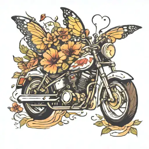 A Motorcycle Made Of Flowers With Butterfly Wings At Sunset