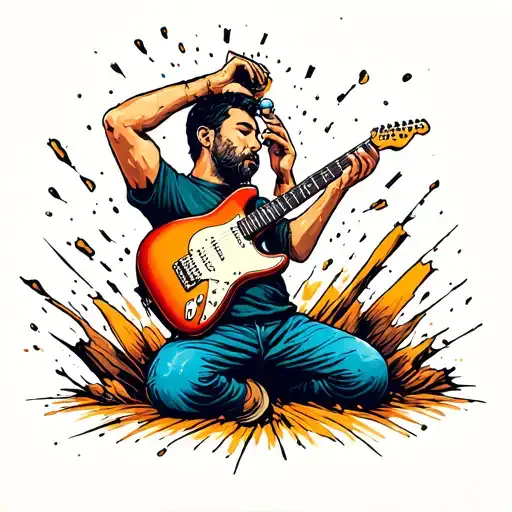 A Man Hoilding A Guitar Above His Head As If Smashing It Down On The Floor