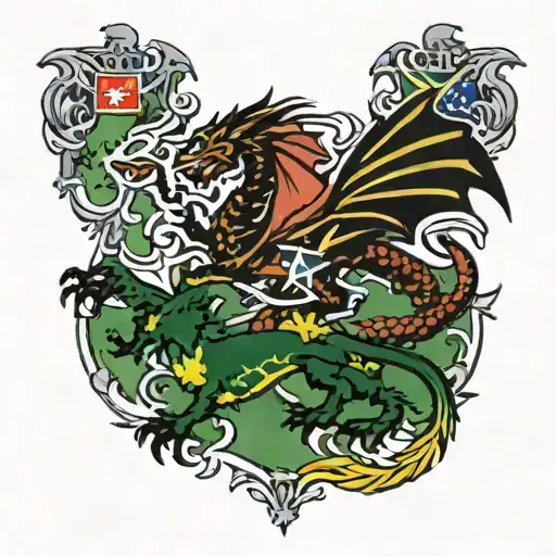 Welsh Flag Dragon With Jamaican Flag And Australian Flag And Southern Cross