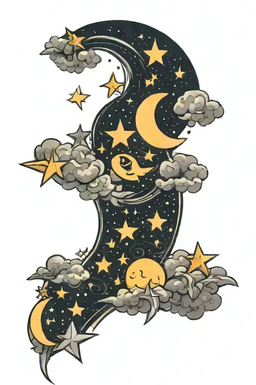 Celestial Moon And Stars Scattered