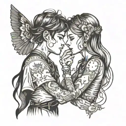 A Girl And A Boy Looking Each Other With Love And They Are Standing On A Line