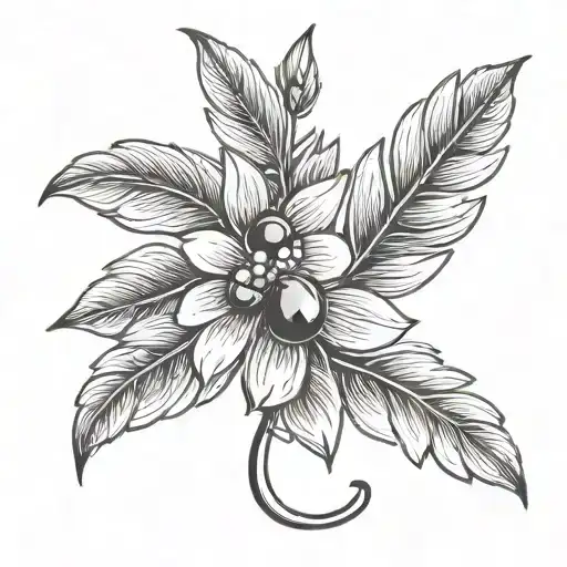 Black And White Olive Flower In The Shape Of The Letter L