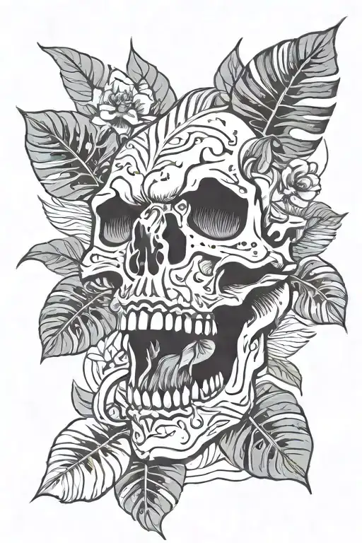 Skull Monstera Cat Black Grey