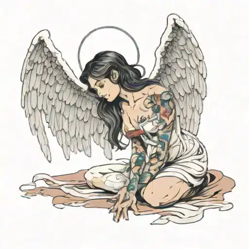Falling Angel Weeps She Prays As Demons Come To Her