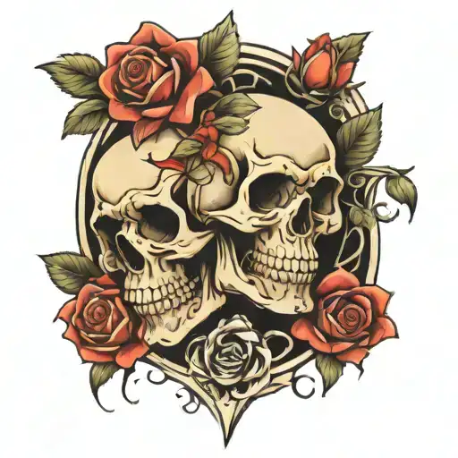 Skull And Roses Intertwined