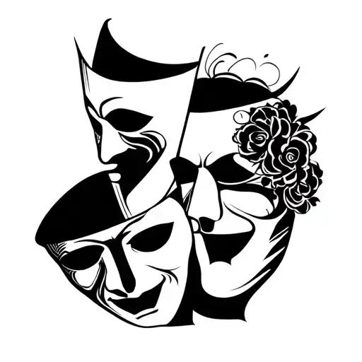 Black And While Simple Tattoo Of Theater Masks