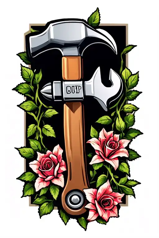 Hammer And Wrench With Lily And Rose Vine