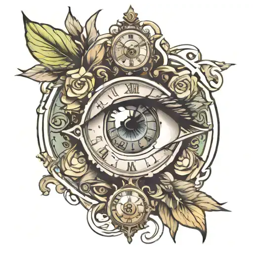 Time Clock With Human Eye Above