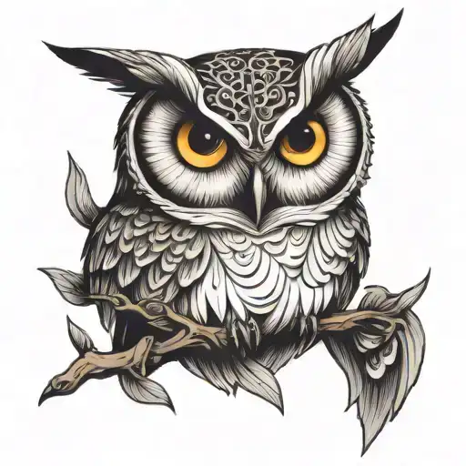 Head And Wing For A Owl Black And White