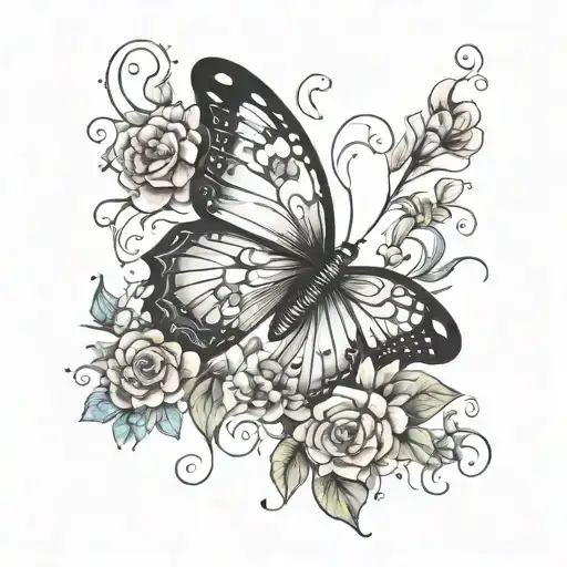 Butterfly And Floral Design Incorporating Elements