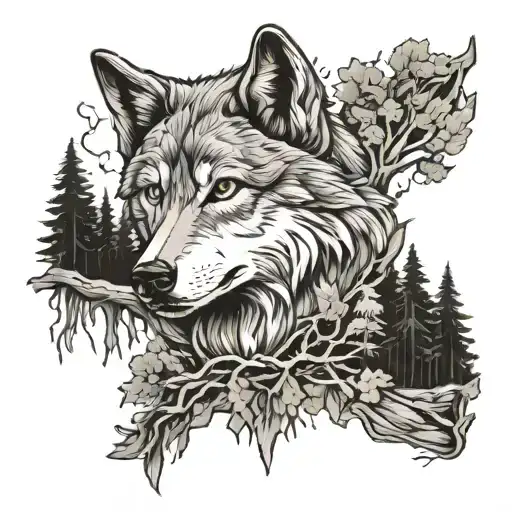 Wolf With Forrest Backed In Corner