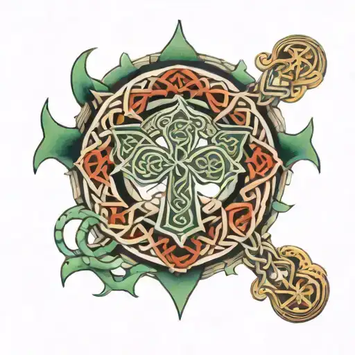 Celtic Cross Wrapped Ouroboros Dragon