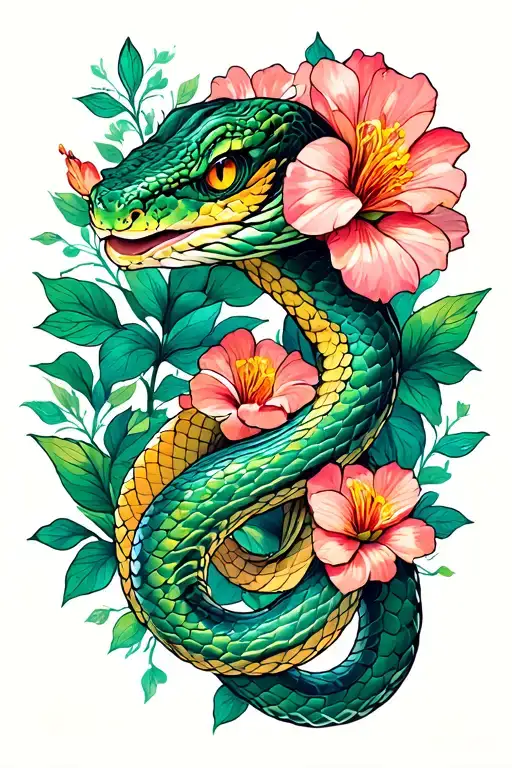 Snake And Flowers Growing