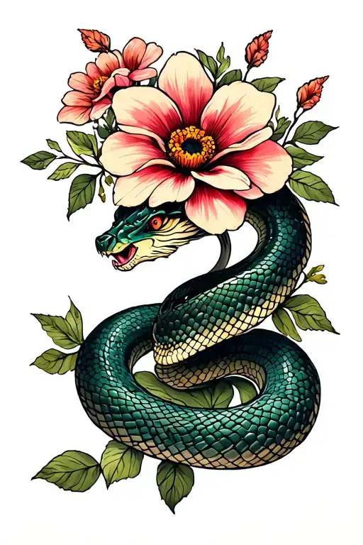 Snake And Flowers Growing